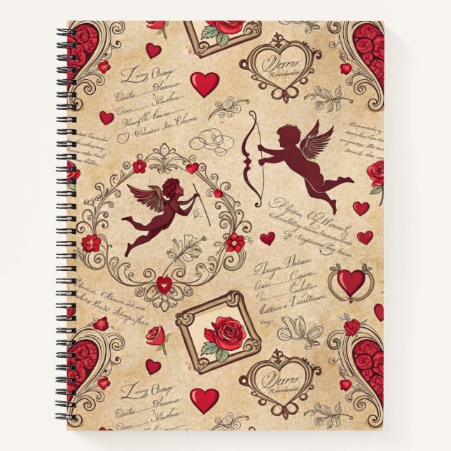 Vintage Cupid's Romantic Pattern (2) Notebook (Front)