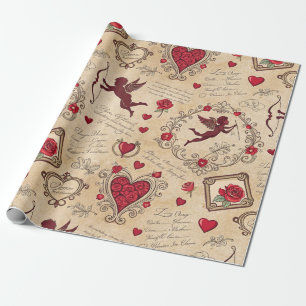 Vintage Cupid's Romantic Pattern (2) Wrapping Paper