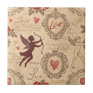 Vintage Cupid's Romantic Pattern (3) Ceramic Tile