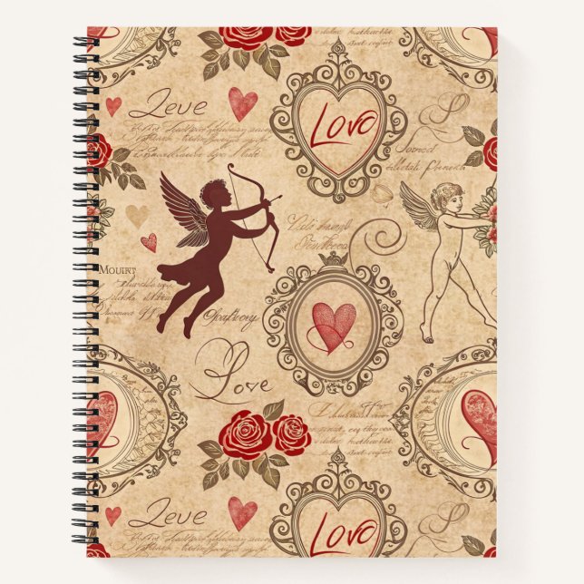 Vintage Cupid's Romantic Pattern (3) Notebook (Front)