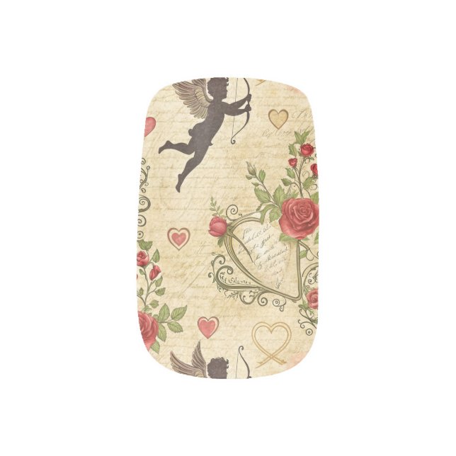 Vintage Cupid's Romantic Pattern (7) Minx Nail Art (Left Thumb)