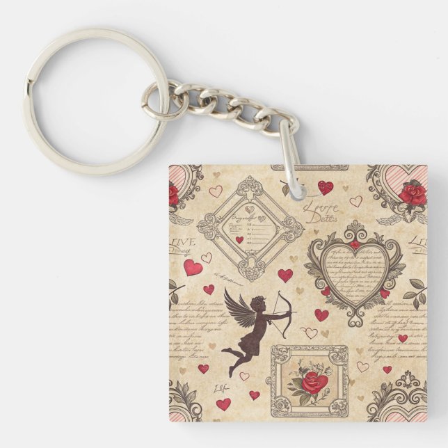 Vintage Cupid's Romantic Pattern (8) Keychain (Front)