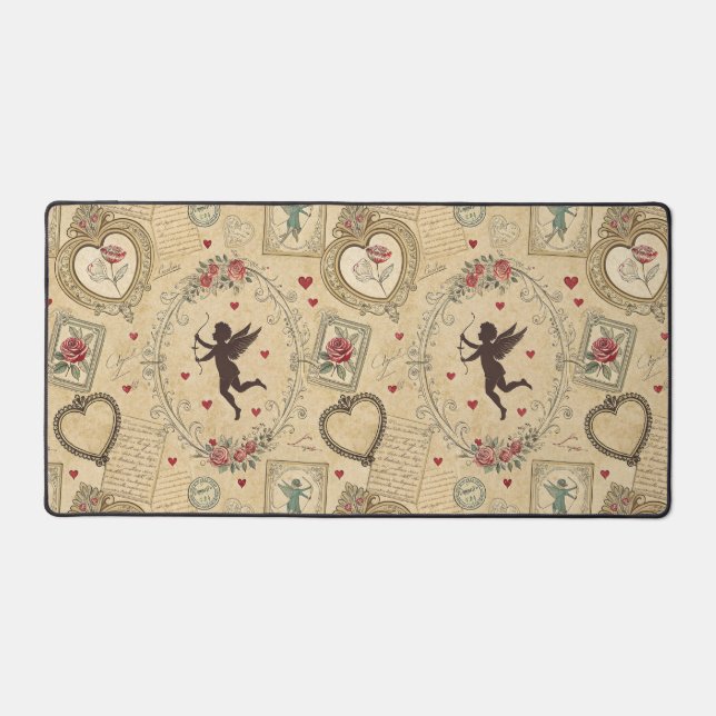 Vintage Cupid's Romantic Pattern Desk Mat (Front)