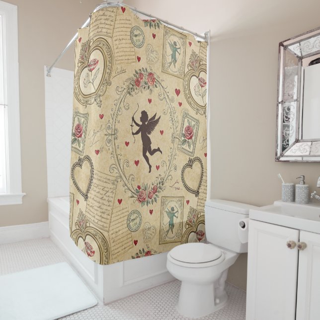 Vintage Cupid's Romantic Pattern Shower Curtain (In Situ)