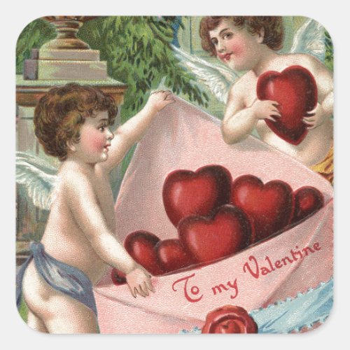 Vintage Cupids Valentine Square Sticker