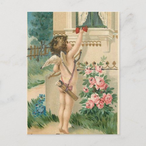 Vintage cupids with heart postcard