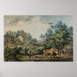Vintage Currier and Ives American Farm Scene Poster