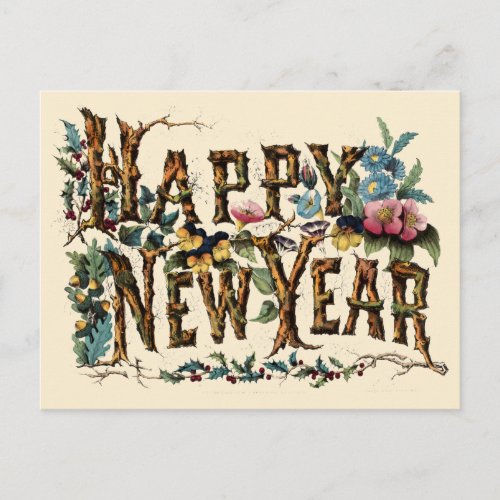 Vintage Currier  Ives 1876 Happy New Year Postcard