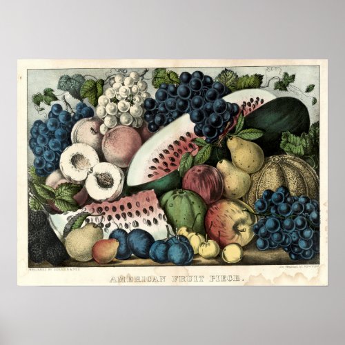 Vintage Currier  Ives American Fruit Piece Poster