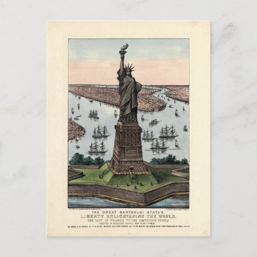 Vintage Currier  Ives Statue of Liberty Postcard