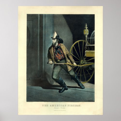 Vintage Currier  Ives The American Fireman Poster