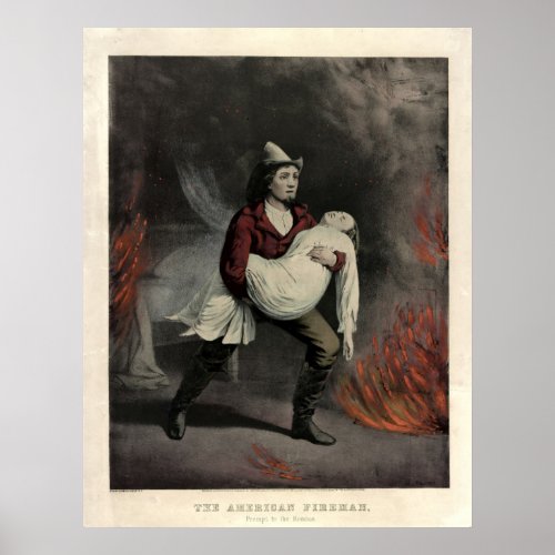 Vintage Currier  Ives The American Fireman Poster