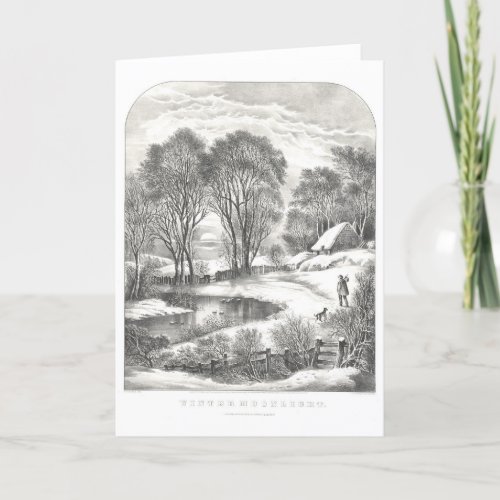 Vintage Currier  Ives Winter Moonlight Greeting Note Card