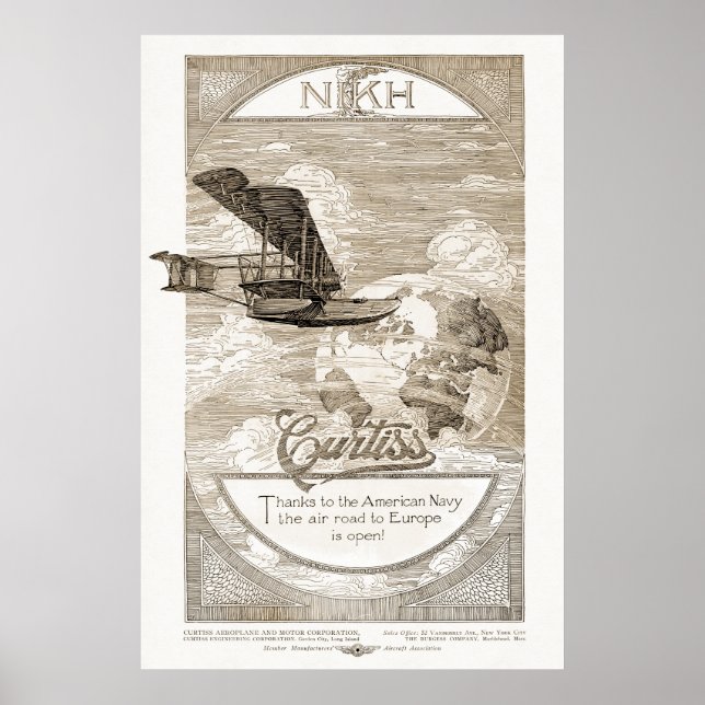 Vintage Curtiss Airplane Ad from 1919 Poster (Front)