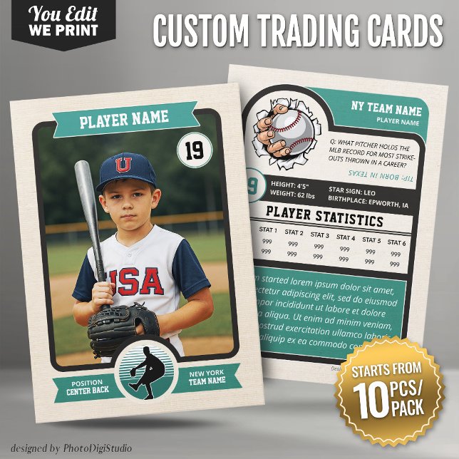 Vintage Custom Baseball Trading Card 10 pcs/pack (Vintage Custom Baseball Trading Card 10 pcs/pack Teal Blue Player Card)