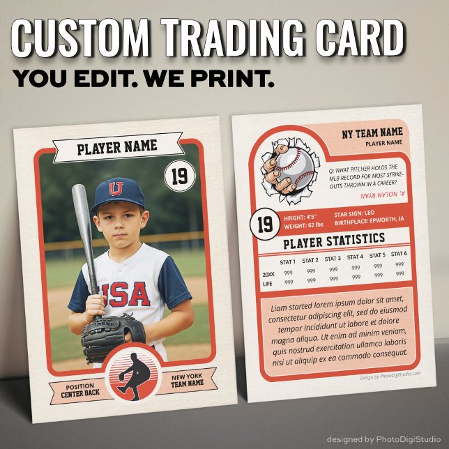 Vintage Custom Baseball Trading Card, Red Player Calling Card (Vintage Custom Baseball Trading Card, Red Player Card)