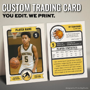 Vintage Custom Basketball Trading Card, Gold Sport Calling Card