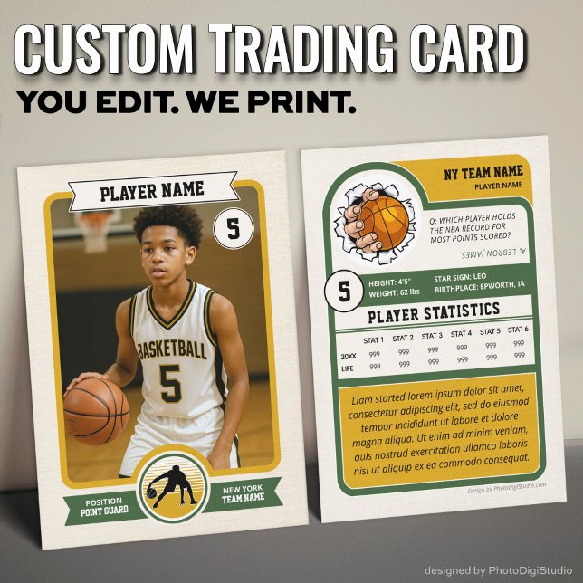 Vintage Custom Basketball Trading Card, Green Calling Card (Vintage Custom Basketball Trading Card, Green Player Card)