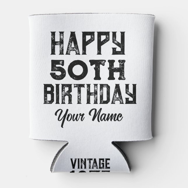 Vintage Custom Birthday Gift Mug Can Cooler (Front)