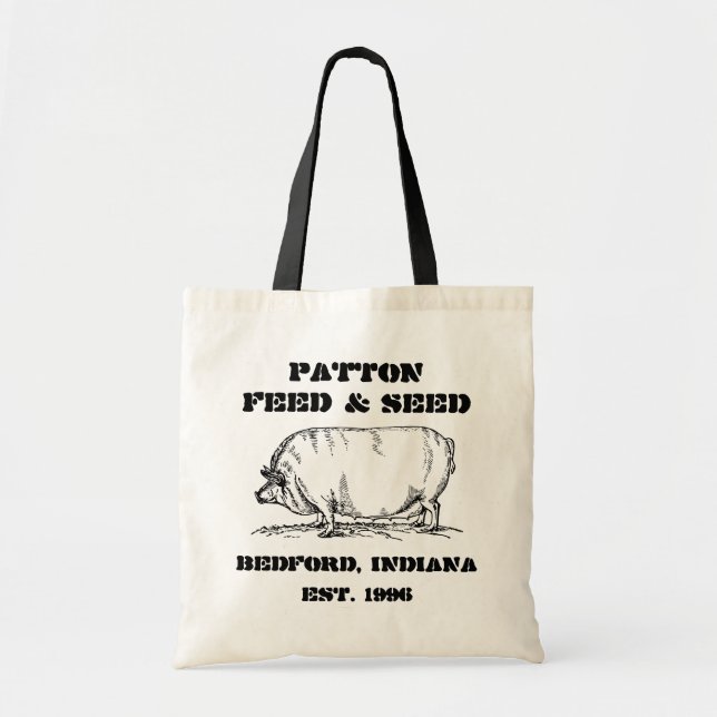 Vintage Custom Burlap Feed & Seed Advertising Tote Bag (Front)