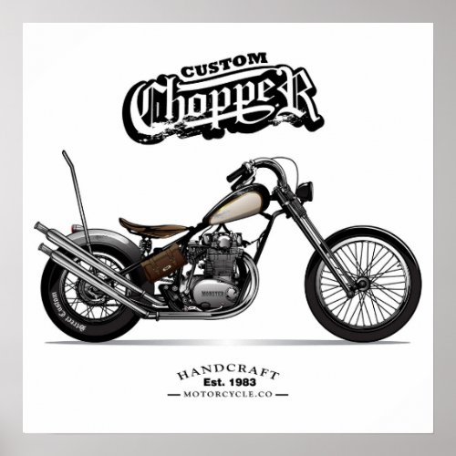 Vintage Custom Chopper Motorcycle Poster