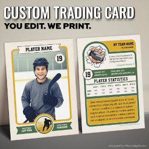 Vintage Custom Hockey Trading Card, Green Player Calling Card