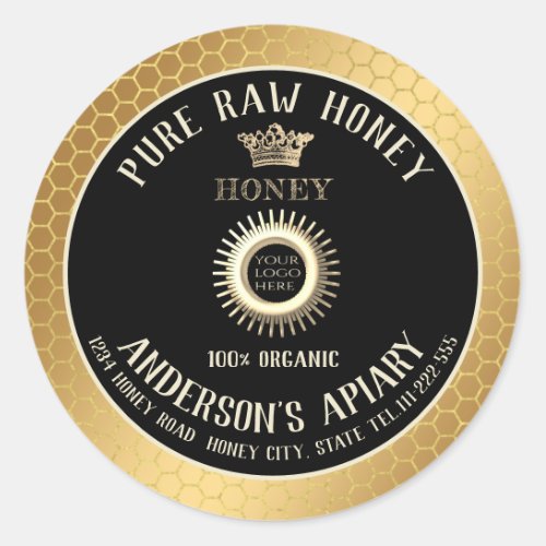 Vintage custom logo crown honey comb honey jar classic round sticker