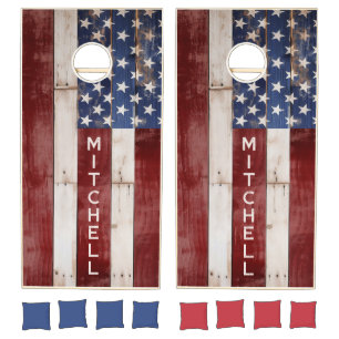 Vintage Custom Name American Flag Cornhole Set