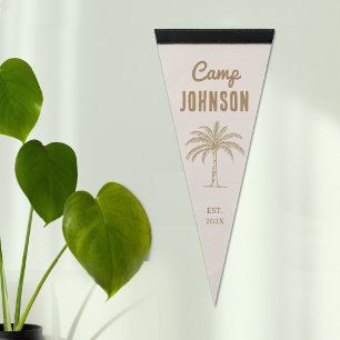Vintage Custom Name Camp Palm Tree Family House  Pennant Flag