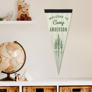 Vintage Custom Name Camp Tree Family House  Pennant Flag