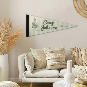 Vintage Custom Name Camp Tree Family House Pennant Flag