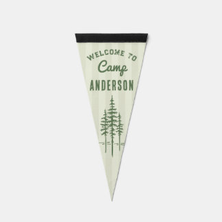 Vintage Custom Name Camp Tree Family House Pennant Flag