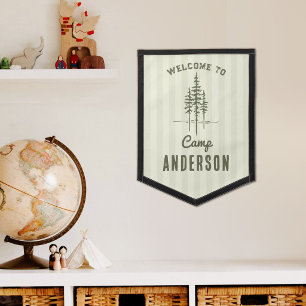 Vintage Custom Name Camp Tree Family Pennant