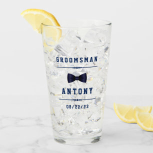 Vintage Custom Name Dark Blue Groomsman Glass