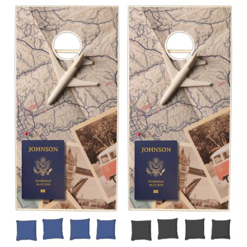 Vintage Custom Passport Travel Design Cornhole Set