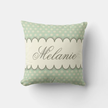 Vintage Custom Personalized Mint Green Polka Dots Throw Pillow by VintageDesignsShop at Zazzle
