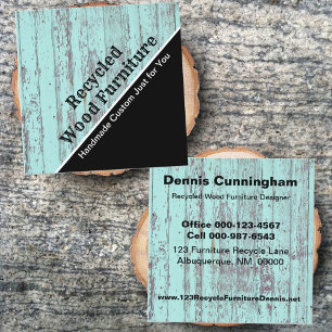 Vintage Custom Recycled Wood Furniture Designer Square Business Card