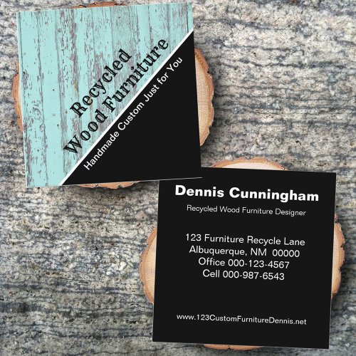 Vintage Custom Recycled Wood Furniture Maker Square Business Card