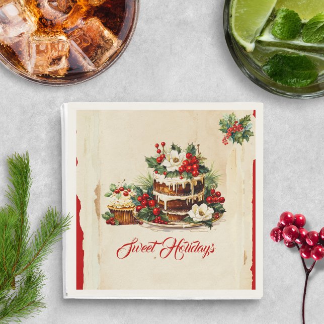 Vintage Custom Script Rustic Foliage Red Christmas Napkins (Creator Uploaded)