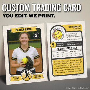 Vintage Custom Softball Trading Card, Gold Player Calling Card