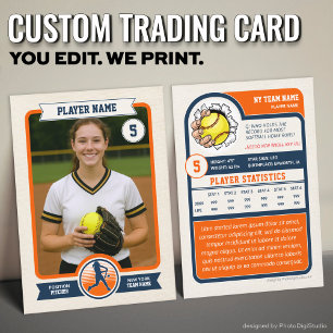 Vintage Custom Softball Trading Card, Orange Sport Calling Card