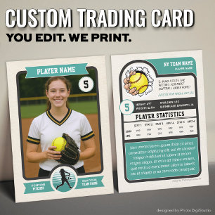 Vintage Custom Softball Trading Card, Teal Player Calling Card