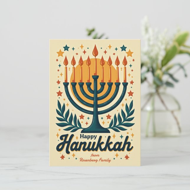 Vintage Custom text Happy Hanukkah✡️, Holiday Card (Standing Front)
