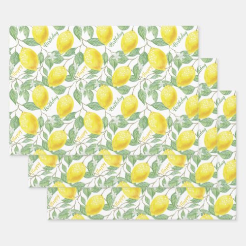 Vintage Custom Text Lemon Fruits and Flowers Wrapping Paper Sheets