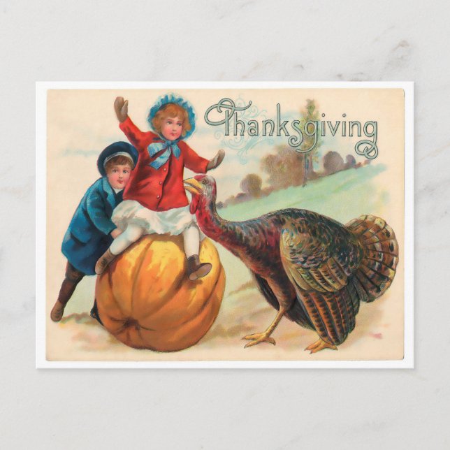 Vintage Custom Turkey Pumpkin Autumn Thanksgiving Postcard (Front)
