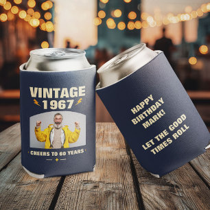 Vintage Custom Year Birthday Party Favor Photo Can Cooler