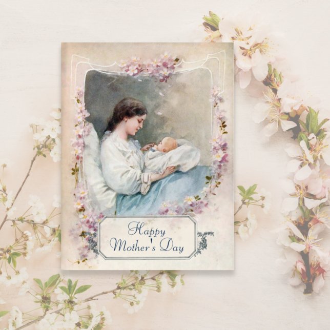 Vintage Customizable Mother and Newborn Postcard (Creator Uploaded)