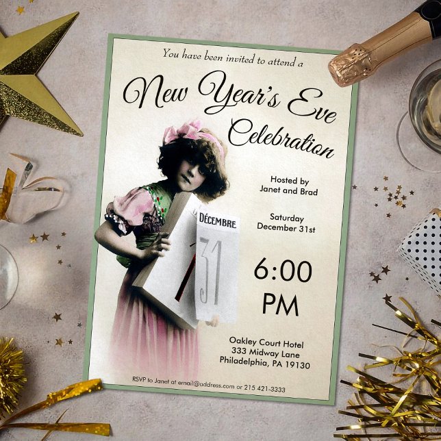 Vintage Customizable New Year's Party Invitation (Creator Uploaded)