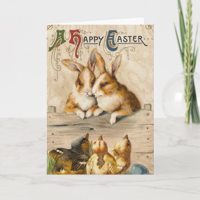 Vintage Cute Animal Easter  Holiday Card (Front)