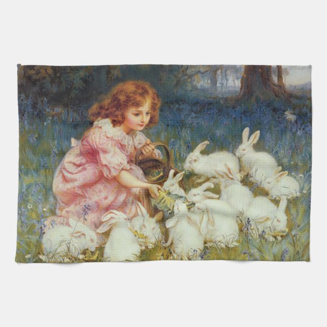 Vintage Cute Animal Easter  Kitchen Towel (Horizontal)